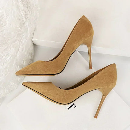 Donne 9 cm Tacchi alti Festa quotidiana Décolleté in pelle scamosciata colorata Scarpins femminili Stiletto Banchetto serale Rosso Giallo Scarpe Plus Size 34-43