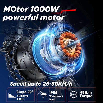 BURCHDA RX80 Bicicletta Elettrica da Montagna 1000W 50KM/H, Batteria al Litio 48V20AH, Pneumatici Fat 4.0 da 26 Pollici, E-Bike per Adulti