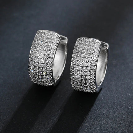 Luxury Zirconia Pave Wide Big Hoop Earrings Women Men Unisex Huggies Earrings Hip Hop Jewelry Bridal Wedding Accessories Gift PlatiNum