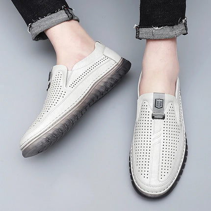 Scarpe estive in pelle traforata bianca scarpe Slip on da uomo in vera pelle scarpe Casual comode da uomo mocassini comodi da uomo