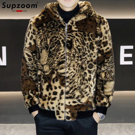 Supzoom 2026 New Arrival Top Fashion Tiger Pattern Winter Warm Flowing Gold Mink Splicing Faux Fur Men's Hooded Jacket