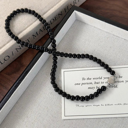 Collana con perline in vetro nero da 6, 8, 10 mm Minar Simple per donna, girocollo con chiusura a T placcata argento, pendenti PlatiNum