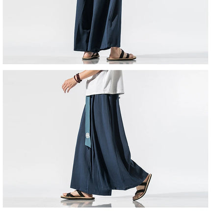 Pantaloni Larghi da Uomo Stile Kimono Giapponese 2026, Joggers Retrò, Pantaloni Larghi in Lino Stile Yukata, Pantaloni Robe Nepal con Cavallo Ampio