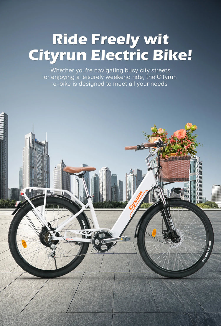 Bicicletta Elettrica Cityrun per Adulti, 26 Pollici, Unisex, Motore 250W, Batteria 36V/10Ah, Velocità Massima 25 km/h, Pedalata Assistita, Autonomia 70-90 km.
