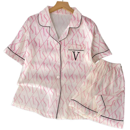 Estate delle nuove donne avanzate senso del ghiaccio pigiama di seta Homewear Set ragazze pigiama temperamento pigiama a maniche corte Homewear Set