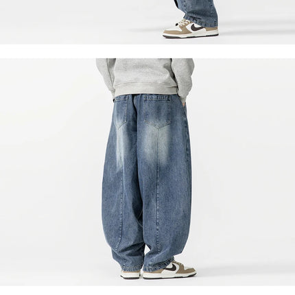 2025 Nuovi pantaloni stile harem vintage da uomo pantaloni larghi in denim hip-hop larghi da uomo jeans dritti oversize moda pantaloni in vita elastica