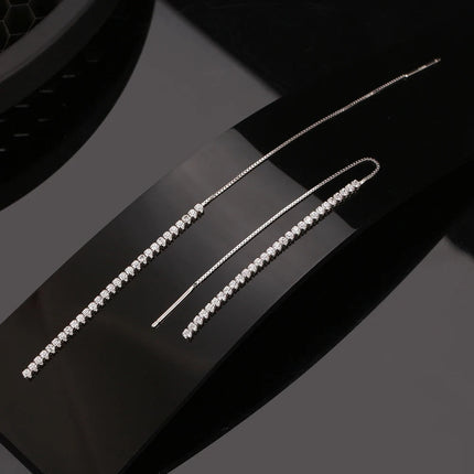 ORSA JEWELS 925 Silver Minimalism Dangle Long Chains Earrings for Women Vintage Cubic Zircon Drop Earings Jewelry Gifts SE111 PlatiNum