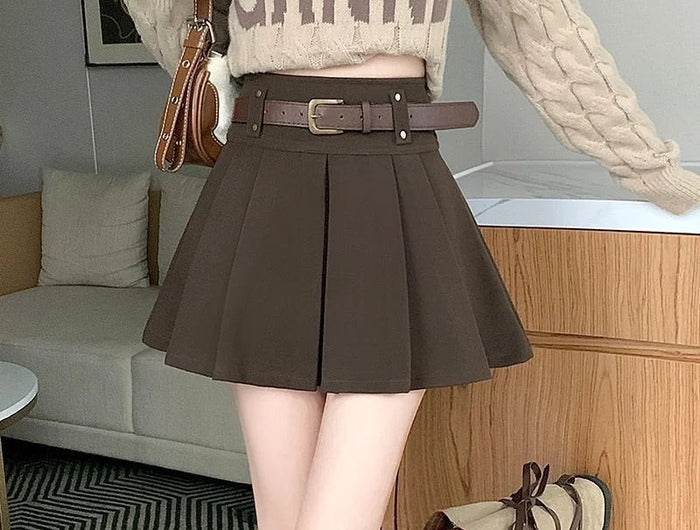 Autumn and Winter 2025 New High-waisted A-line Skirt College Style Sweet Versatile Woolen Pleated Skirt PlatiNum