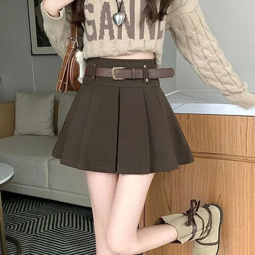 Autumn and Winter 2025 New High-waisted A-line Skirt College Style Sweet Versatile Woolen Pleated Skirt PlatiNum