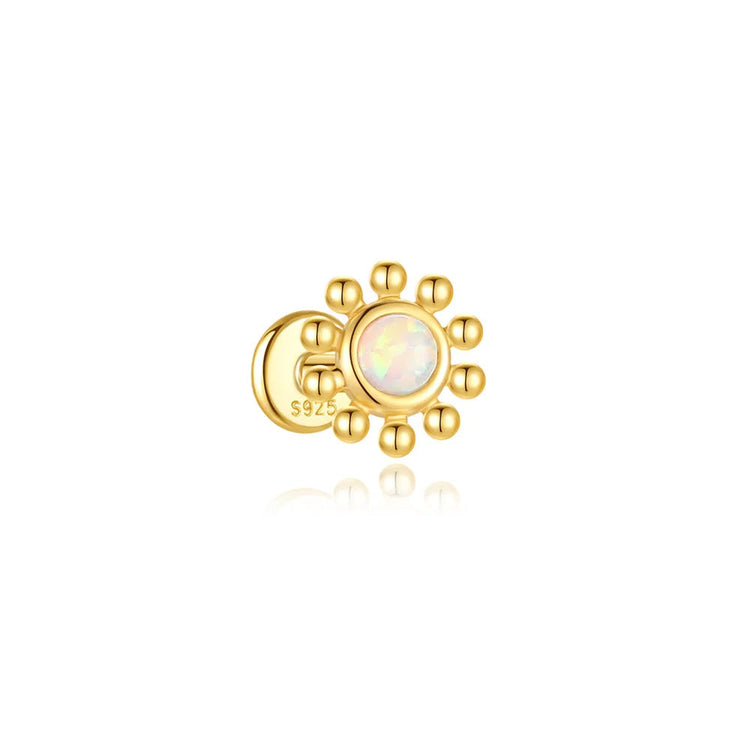 CANNER 1PC 925 Sterling Silver Exquisite Crown Opal Piercing Earring for Women Ear Studs Cartilage Earring Body Jewelry Gift PlatiNum