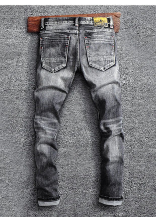 Italian Style Fashion Men Jeans Retro Gray Elastic Slim Fit Ripped Jeans Men Trousers Vintage Designer Casual Denim Pants Hombre PlatiNum