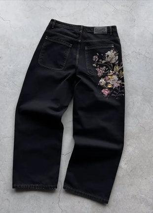 Jeans con orlo a stampa leopardata, stile casual americano anni 2000, a vita alta, gamba dritta e larga, abbigliamento femminile retrò Harajuku