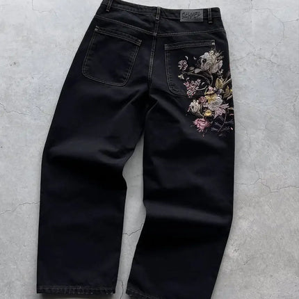 Jeans con orlo a stampa leopardata, stile casual americano anni 2000, a vita alta, gamba dritta e larga, abbigliamento femminile retrò Harajuku