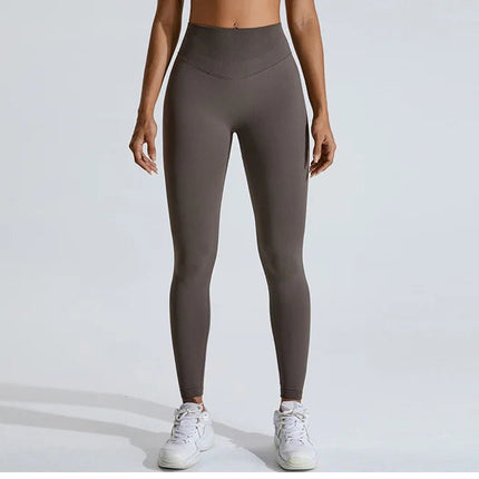 Seamless Women Solid Color High Waist Yoga Pants Sexy Hip-lifting Tight Sports Pants Women Push Up Fitness Workout Yoga Leggings PlatiNum