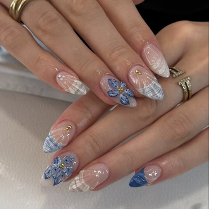 24pcs Pink Flower Almond Press on Nails Kawaii False Nails Wearable Stick-on Nails Fake Nail Uñas Postizas Накладные Ногти 네일팁2028