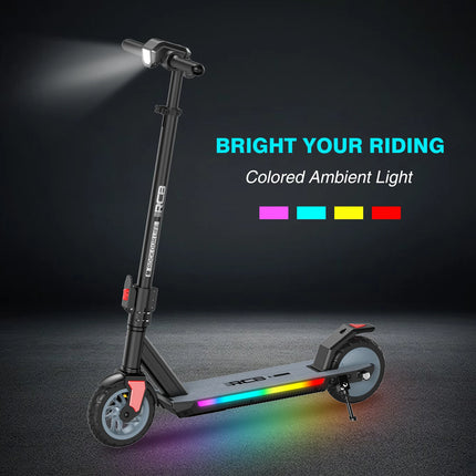 Monopattino elettrico pieghevole RCB R12 Pro W per bambini, autonomia 18 km/h, autonomia 15 km, schermo LED, luce RGB, per bambini dai 6 ai 12 anni