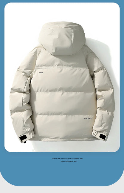 2024 Piumino corto con cappuccio, piumino da uomo in tinta unita, caldo cappotto casual in piuma d'anatra bianca