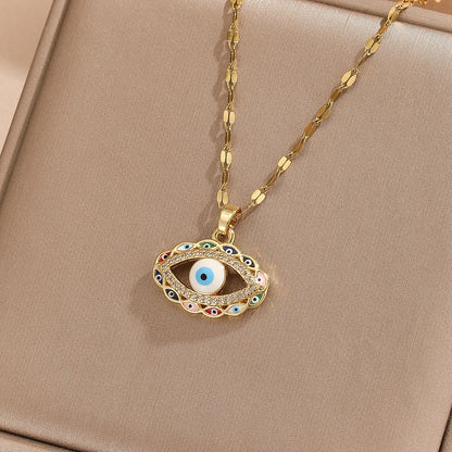 1 pezzo di collana cava con occhio del diavolo con zirconi colorati micro-intarsiati, gioielli eleganti e semplici, regalo per gli amici