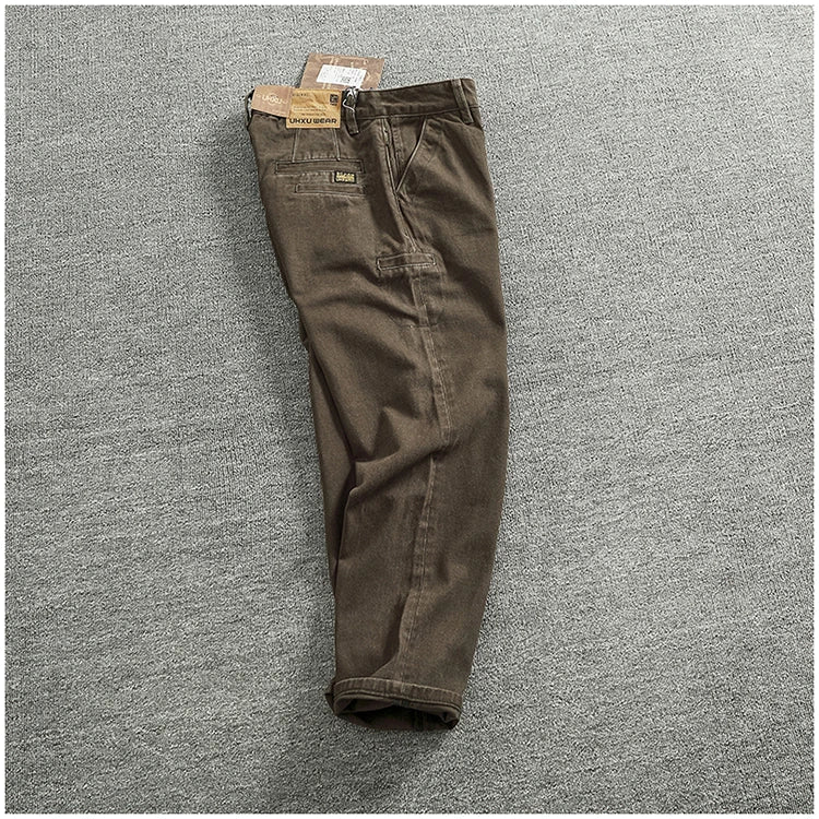 Solid color overalls men's straight leg CHINO casual pants Heavy cotton loose cone pants
