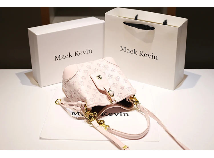 2024 borsa a secchiello portatile in pelle dolce e di lusso con stampa floreale delicata e sciarpe bella borsa a tracolla da donna