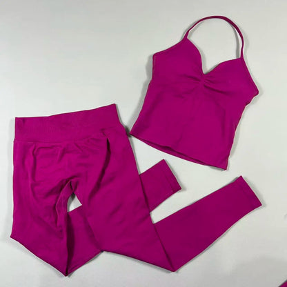 Yoga Gym Set 2 Piece Women Strappy Yoga Bra Top Workout Scrunch Shorts Sports Suit Fitness Clothes Seamless Yoga