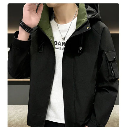 New Men's Fashion Casual Jackets Hooded Solid Zipper Pockets Camping Jackets Spring Autumn Brand Male Outdoor Sport Windbreaker