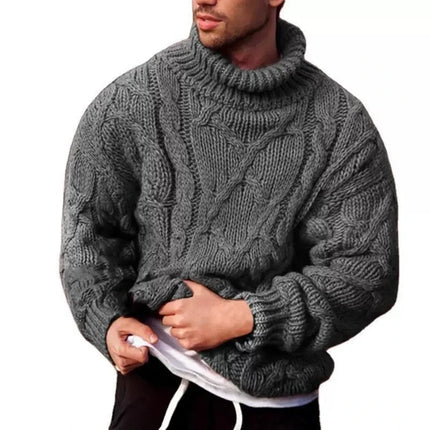 Autumn and winter European and American fashion casual twisted flower high neck pullover men's sweater men's knitted sweater top