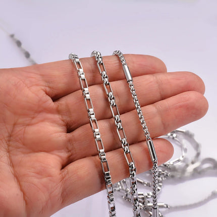 New 1 piece Stainless Steel Square Pearl Chain Necklace 3:1 Handmade Box Chain DIY Jewelry Making Bracelet Anklet Necklace PlatiNum