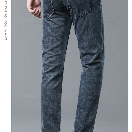 Spring Men's Light Blue Slim Jeans Stylish Casual Stretch Fabric Denim Pants Classic Trousers Smoke Gray