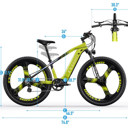Bici elettrica da montagna CYSUM M520, bici elettrica fuoristrada per adulti da 29", bicicletta elettrica assistita a pedale, batteria 48 V 15 Ah, cassetta a 7 velocità