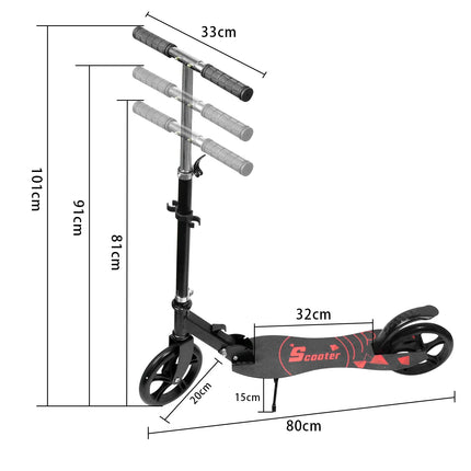 Monopattino per Adolescenti e Adulti (Carico Massimo 70 kg) Pieghevole, Grandi Ruote in Poliuretano, Freno a Pedale, Antiscivolo, Altezza Manubrio 81-101 cm