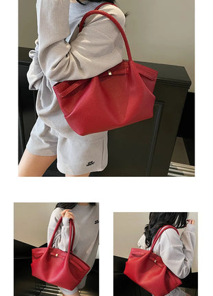 Nuove Borse a Spalla di Lusso 2026 con Motivo Lychee, in Pelle PU Tinta Unita, Borse da Donna di Grande Capacità, Borsa Tote da Viaggio