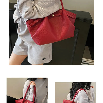Nuove Borse a Spalla di Lusso 2026 con Motivo Lychee, in Pelle PU Tinta Unita, Borse da Donna di Grande Capacità, Borsa Tote da Viaggio