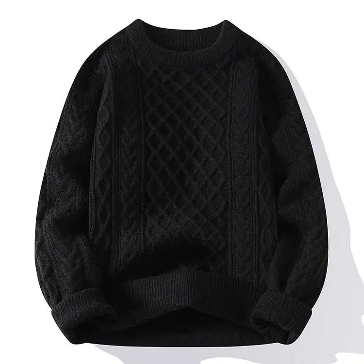 New Trendy Autumn and Winter Jacquard Pattern Pullover Sweater Casual Round Neck Color-Blocking Knit Men's Pullover