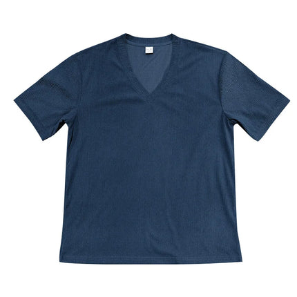 Men's European and American Summer Corduroy Solid Color Slim Casual V-Neck T-Shirt Amazon