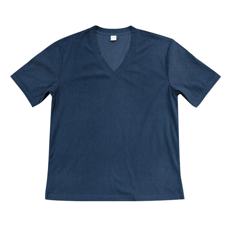 T-shirt casual slim tinta unita con scollo a V da uomo estiva europea e americana in velluto a coste da uomo Amazon
