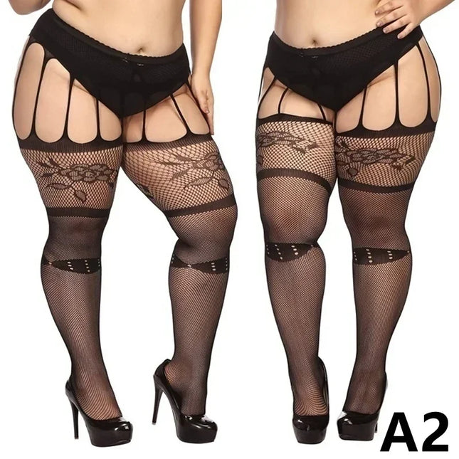 Grandes chaussettes résille noires grande taille collants porte-jarretelles femme sexy cuissardes surdimensionnées 3XXXXL