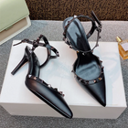 Lady autentici sandali in pelle cinturino con fibbia tacchi alti sottili scarpe alla moda Lock Gold Studs Dress Pumps 33-41 25cm White Blac