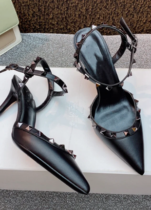 Lady autentici sandali in pelle cinturino con fibbia tacchi alti sottili scarpe alla moda Lock Gold Studs Dress Pumps 33-41 25cm White Blac