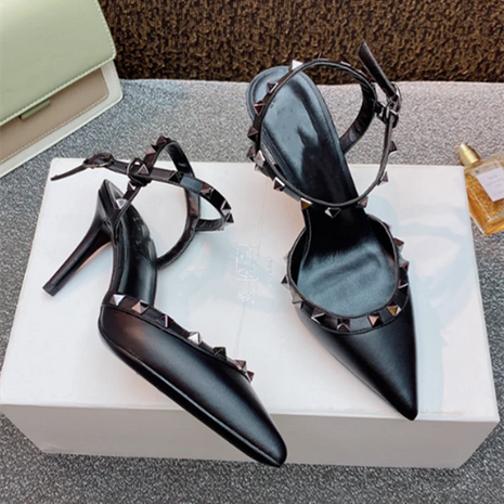 Lady autentici sandali in pelle cinturino con fibbia tacchi alti sottili scarpe alla moda Lock Gold Studs Dress Pumps 33-41 25cm White Blac