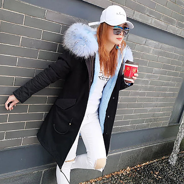 Maomaokong Natural Fur Lining Real Fur Coat Winter Jacket Women Raccoon Fur Collar Warm Thick Parkas Female Clothing