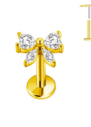 ASTM F136 G23 Orecchino a forma di cuore in titanio 16G 18G 20G Piercing senza filettatura Farfalla Push in Lip Stud Daith Labret Conch platinumshop