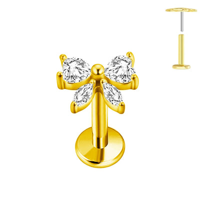 ASTM F136 G23 Orecchino a forma di cuore in titanio 16G 18G 20G Piercing senza filettatura Farfalla Push in Lip Stud Daith Labret Conch platinumshop