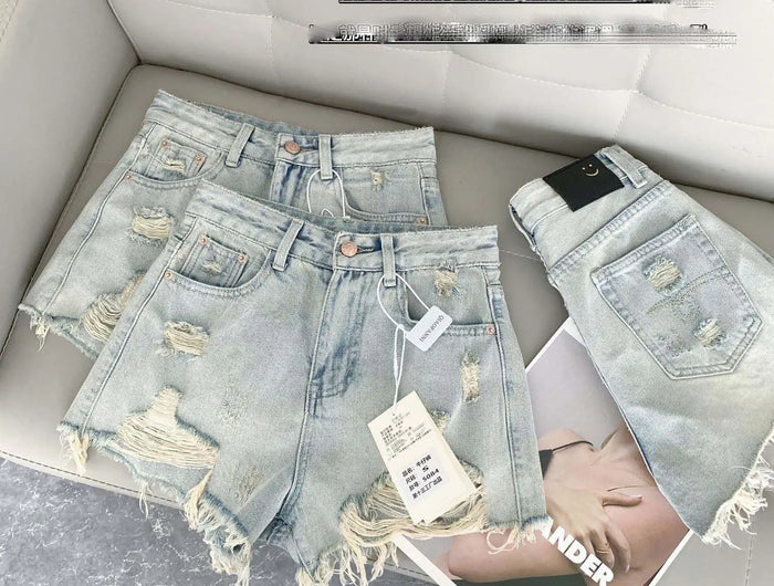 Women's Casual Denim Shorts Light Blue Y2K Harajuku High Street Aesthetic Fashion Retro Slim Short Jeans Clothing 2026 New