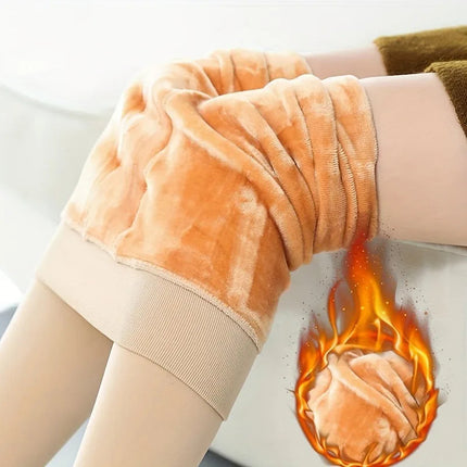 Fleece Lined Tights Women Winter Thermal Leggings Polar Skin Black Opaque Stockings Thick Warm Pantyhose Colorful Leg Warmers PlatiNum