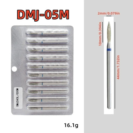 10Pcs/set Diamond Nail Drill Bit Set Nail Diamond Milling Cutter for Manicure 3/32" Burr Electric Nail File Cuticle Remover Tool 2028