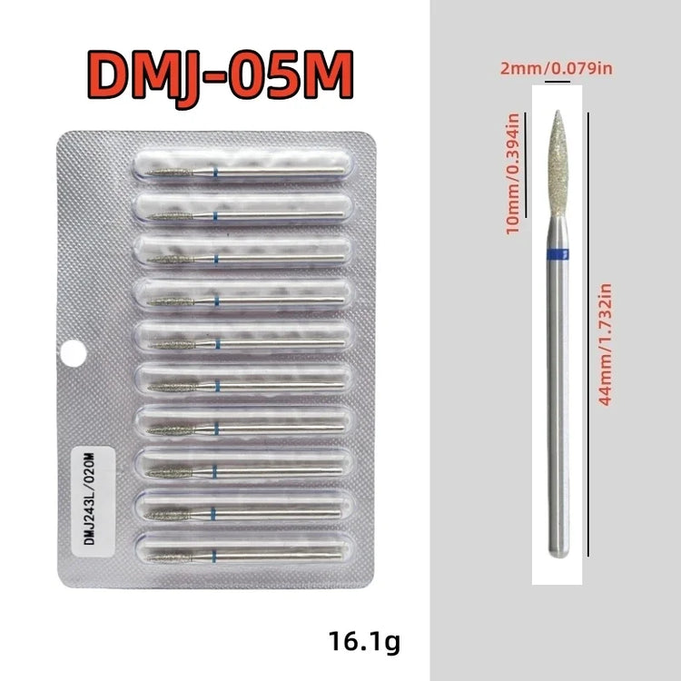 10Pcs/set Diamond Nail Drill Bit Set Nail Diamond Milling Cutter for Manicure 3/32" Burr Electric Nail File Cuticle Remover Tool 2028