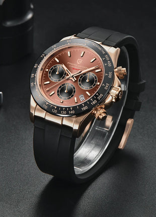 Nuovo Orologio da Uomo PAGANI DESIGN Cronografo di Lusso in Oro Rosa, Quadrante Blu Ghiaccio 40mm, Vetro Zaffiro, Impermeabile 100M, Cinturino in Gomma, Orologio Sportivo Maschile + CONFEZIONE REGALO