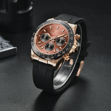 Nuovo Orologio da Uomo PAGANI DESIGN Cronografo di Lusso in Oro Rosa, Quadrante Blu Ghiaccio 40mm, Vetro Zaffiro, Impermeabile 100M, Cinturino in Gomma, Orologio Sportivo Maschile + CONFEZIONE REGALO