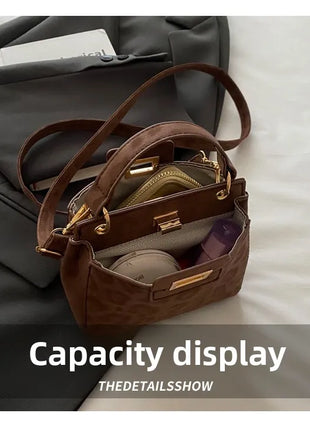 Elegante Mini Borsa a Tracolla con Manico Superiore, Chiusura Dorata, Versatile Borsa in Finta Pelle Scamosciata e Pelle per Uso Quotidiano Femminile